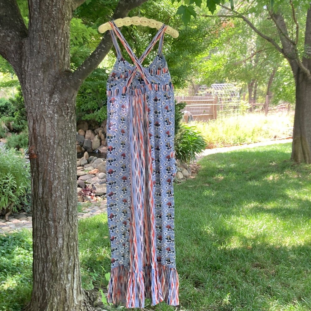 Boho hippie Vintage Urban Outfitters Blue Maxi Cotton Sun Dress - Picture 7 of 16